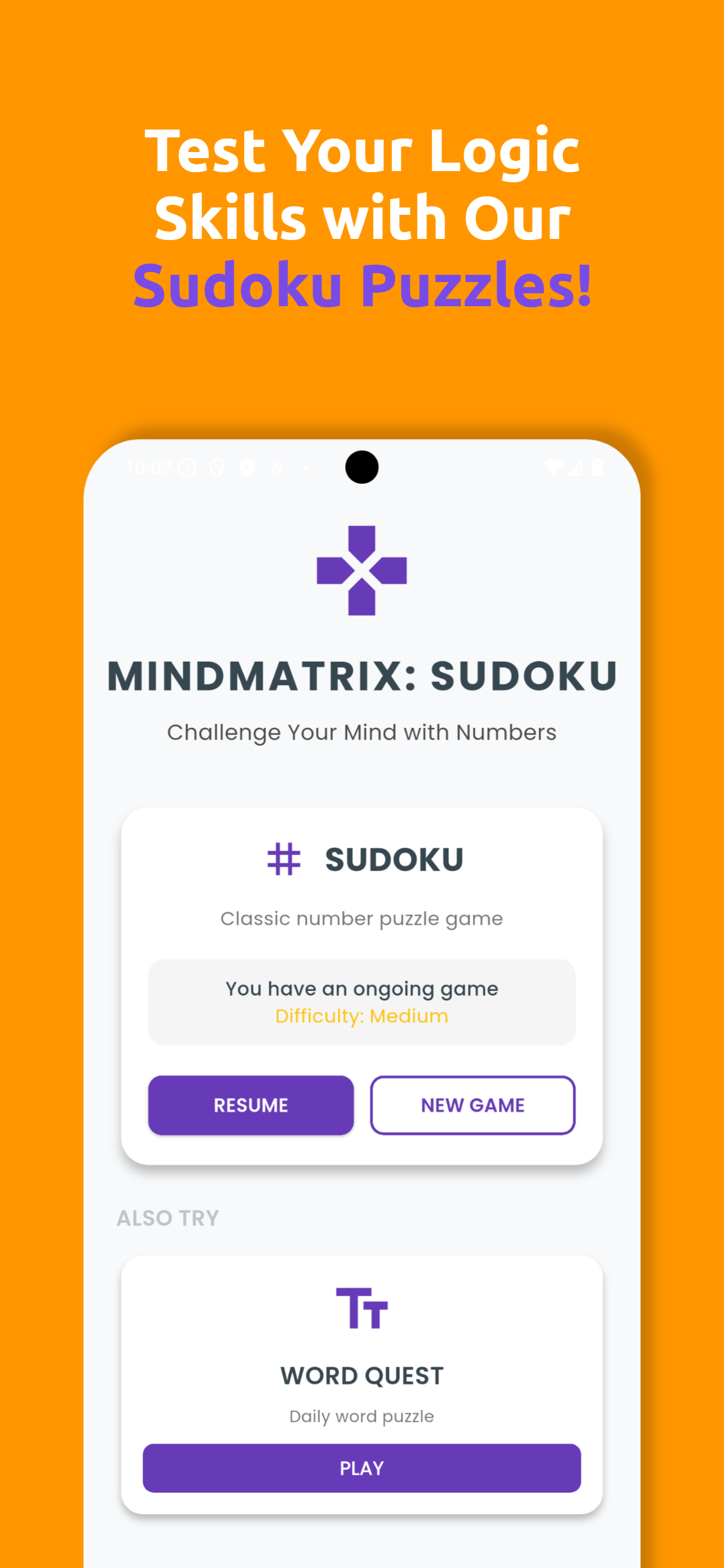 MindMatrix Sudoku Home Screen
